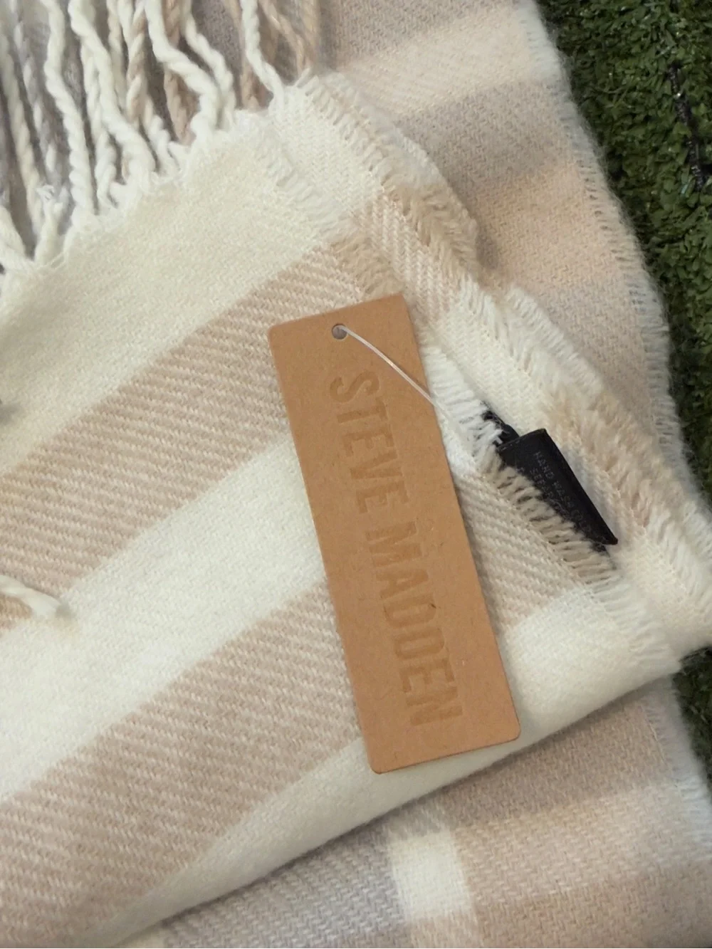 Steve Madden Beige Plaid Scarf